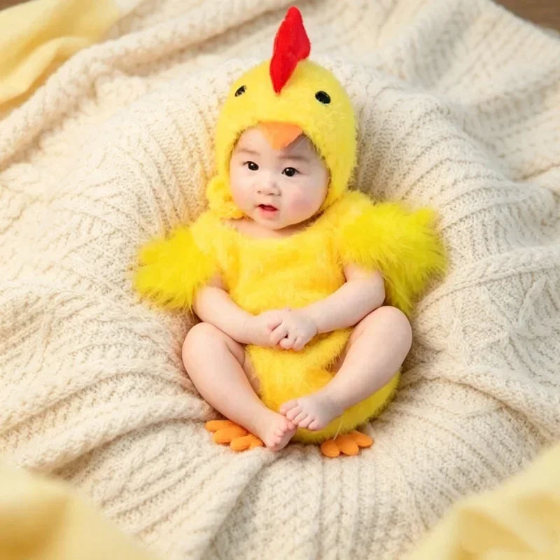 Fluffy Chick Costume Set Hat Bodysuit Animal Themed Outfit Studio Portrait Shooting Garment Milestone Photography Layout Prop
