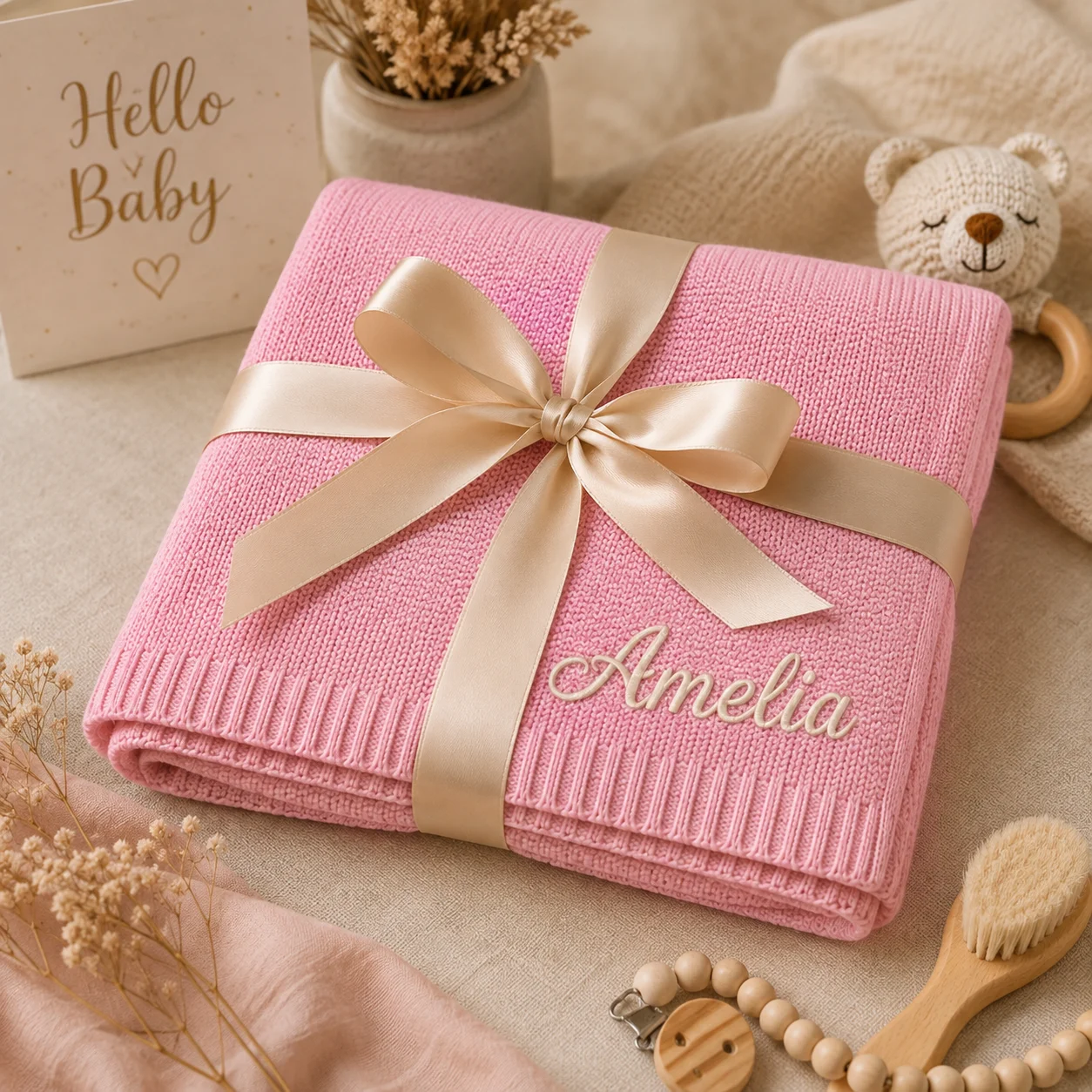 Personalized Baby Blanket Custom Embroidered Baby Blanket Cotton Knit Name Blanket for Newborn Nursery Stroller Crib Shower Gift