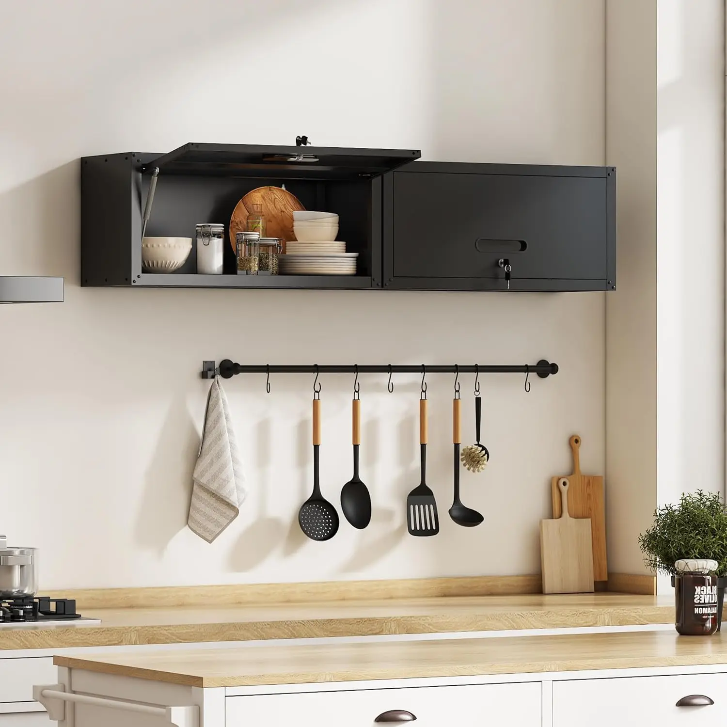 

Metal Wall Cabinet,Wall Mounted Garage Cabinets with Lockable Up-Flip Door,Hanging Storage Cabinet, Customized