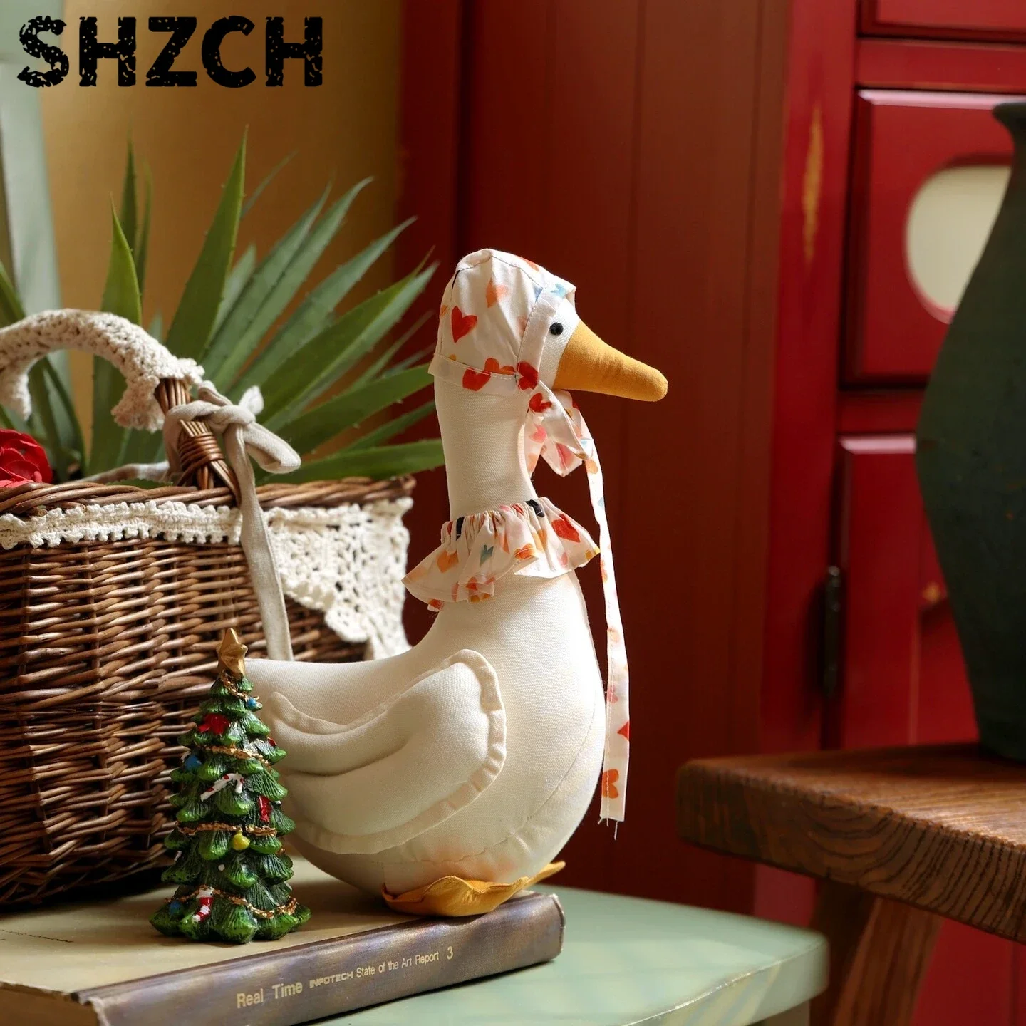 Standing Fabric Goose Figurine,Goose Statue for Tabletop Shelf Cute Animal Accent Decor for Living Room ,kids room