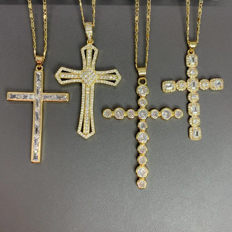 

New Trendy Delicate Cross Women pendant Necklace Inlaid Super Shiny Crystal Zircon Metal Hip Hop Charms Jewelry Party Gift