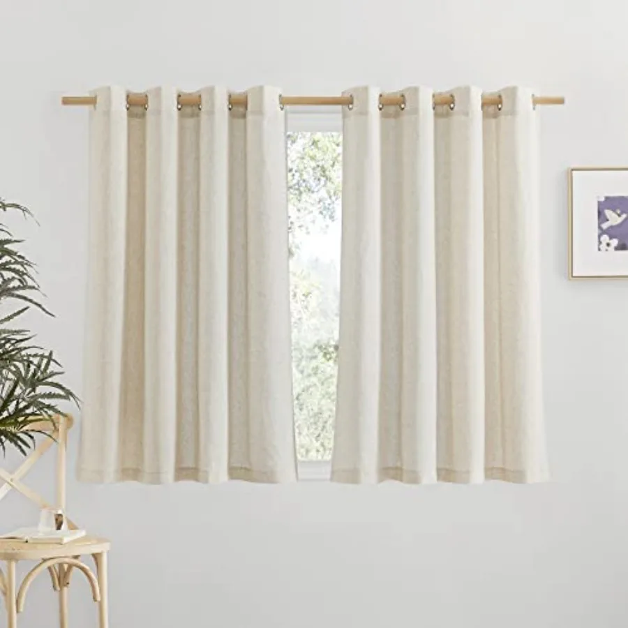 

Linen Curtains for Bedroom, Decorative Thick Flax Window Treatments Semi Sheer Privacy Assured with Light Through for Nursery/B