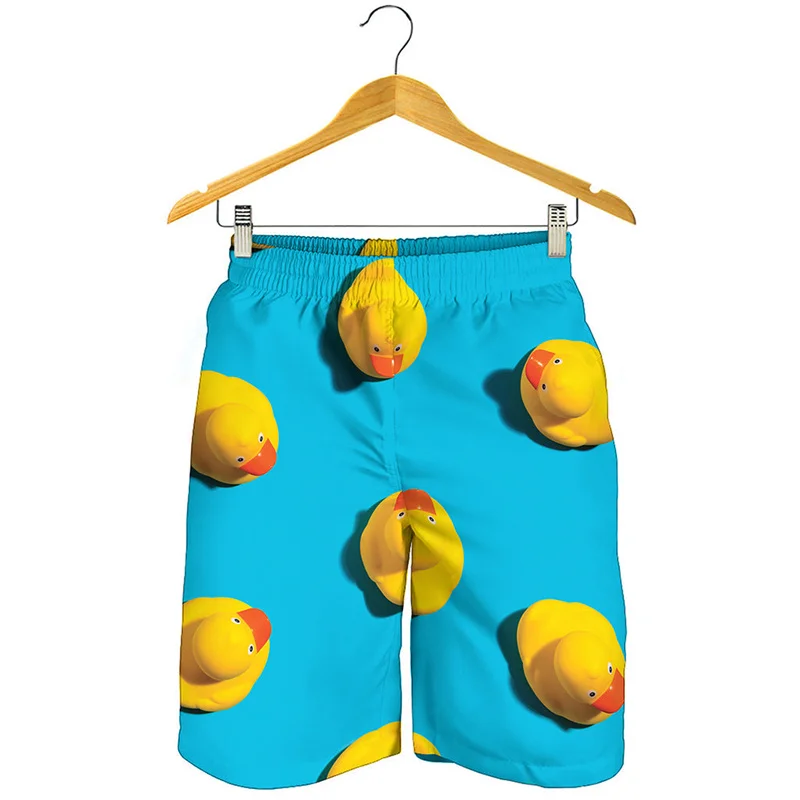 Pantalones cortos de playa con estampado 3d de pato de goma para hombres y niños, bañadores de verano, pantalones cortos deportivos frescos de