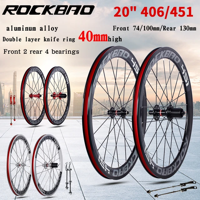 Rockbao折りたたみ自転車ホイールセット、vブレーキリム、アルミニウム合金、4ベアリング、7-11speed、40mm、40mm、