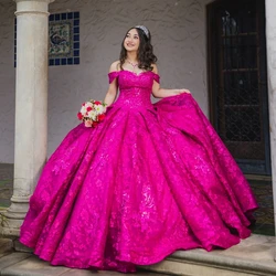 Luxury Rose Red Princess Ball Gown Sweet 16 Year Old Quinceanera Dresses sequin Applique Lace Brithday Party Vestidos De 15 Años