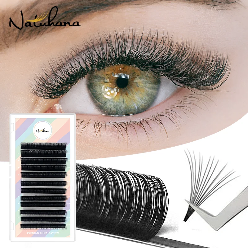 

NATUHANA Easy Fanning Lashes Volume Individual Eyelash Extension Faux Mink Eyelashes Soft Natural Lash Extension Korean Makeup