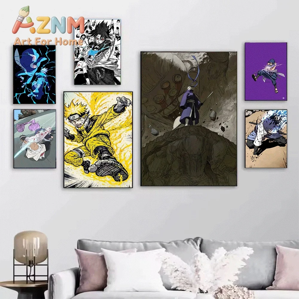 Anime Naruto Canvas Wall Art Sasuke Battle Scene Manga Panel Poster Unframed Canvas Painting Bedroom Living Room Home Wall Dec