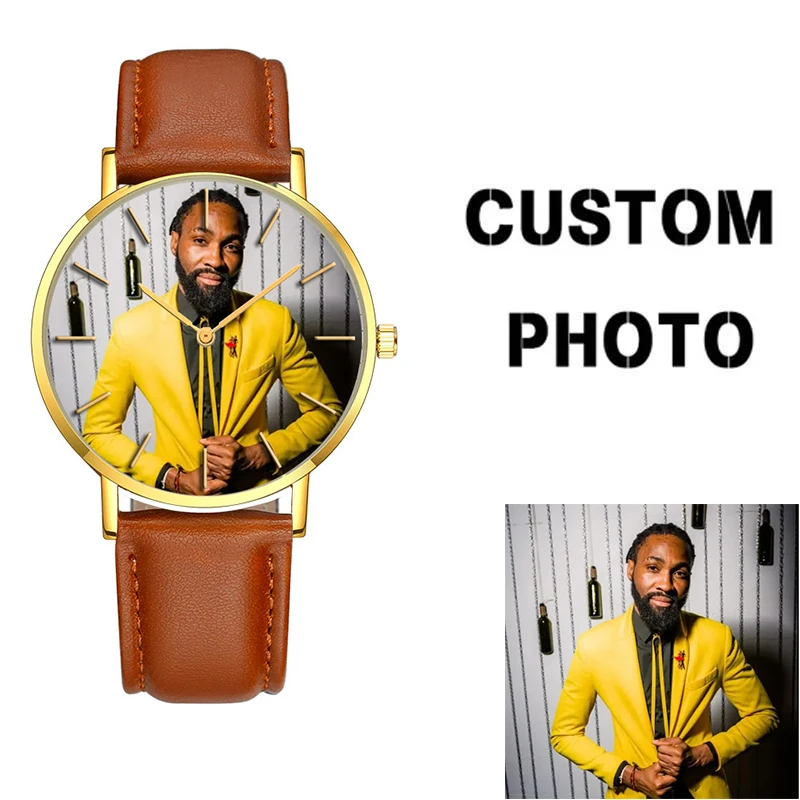 

Custom Your Own Logo Watch Leather Personalized Wrist Picture Watches Printed Watch Dial Customized