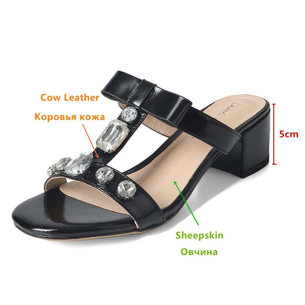 MILI-MIYA Fashion Crystal Women Full Genuine Leather Sandals Thick Heels Round Toe Slip On Solid Color Casual Street Shoes