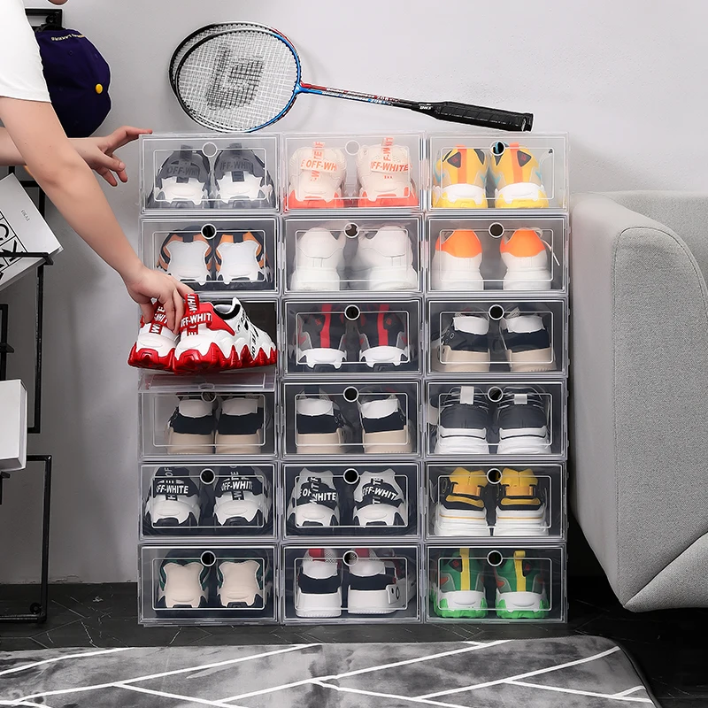 US Clear 12pcs/set Shoe Box Set Foldable Storage Plastic Transparent Door Home Closet Organizer Case Shelf Stack Display