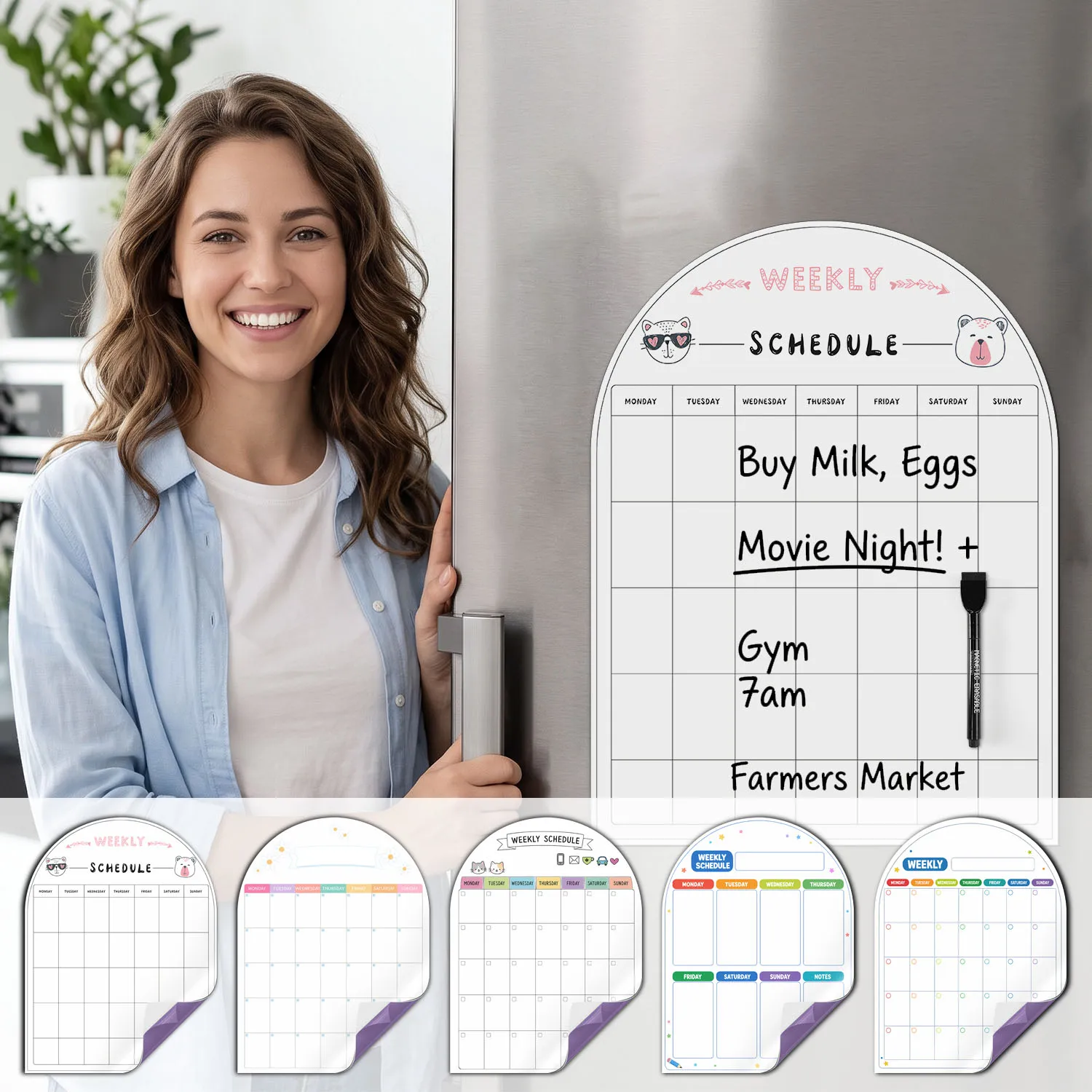Self‑Adhesive Weekly Schedule Dry Erase Sticker 30×40cm Wipe‑Off Foam Planner Sheet For Home Fridge Office Organization