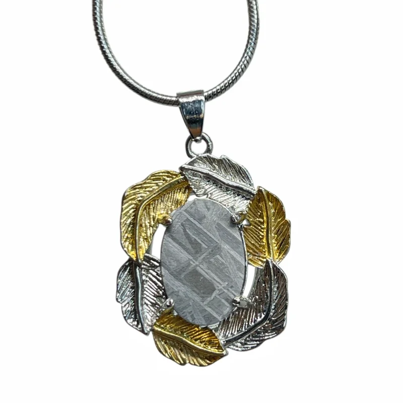 Gibeon Meteorite NecklaceUnique Crystalline Texture  Nature Feather Wreath Accessory LK394