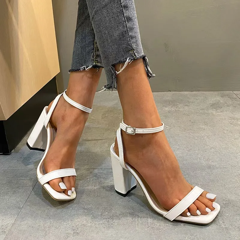 High heeled shoes 2026 new style  thick heel straight buckle strap fashionable sandals for women
