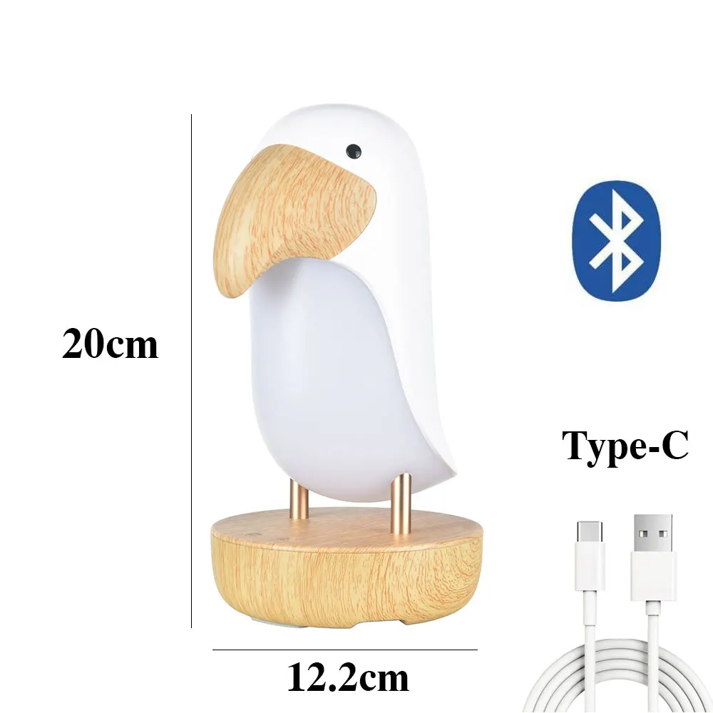 Bonito bluetooth led night light toucan pássaro usb recarregável quarto lâmpada de mesa pode ser escurecido iluminação doméstica alto-falante