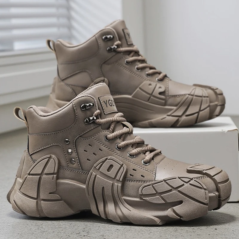 

Retro Mecha Biker Boots For Men Street Style High Top Designer Shoes Men Motorcycle Boots Outdoor Platform Men's Working Shoes