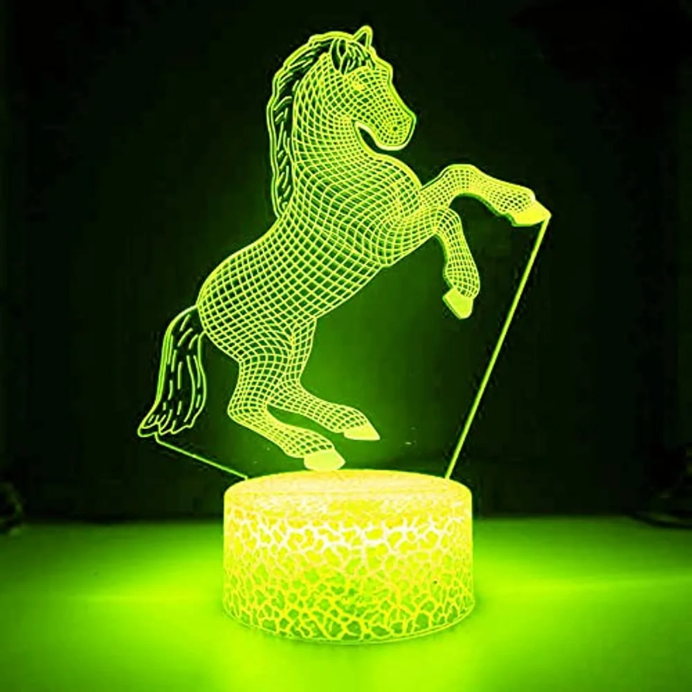 Horse 3D Night Lights for Kids Illusion Lamp 16 Colors Changing with Remote Christmas Birthday Gifts for Child Baby Boy and Girl