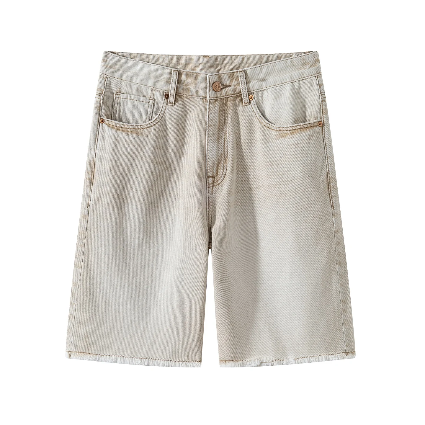 

2026 summer brand non-elastic cotton wear-resistant denim shorts men's classic retro ripped popular straight youth shorts