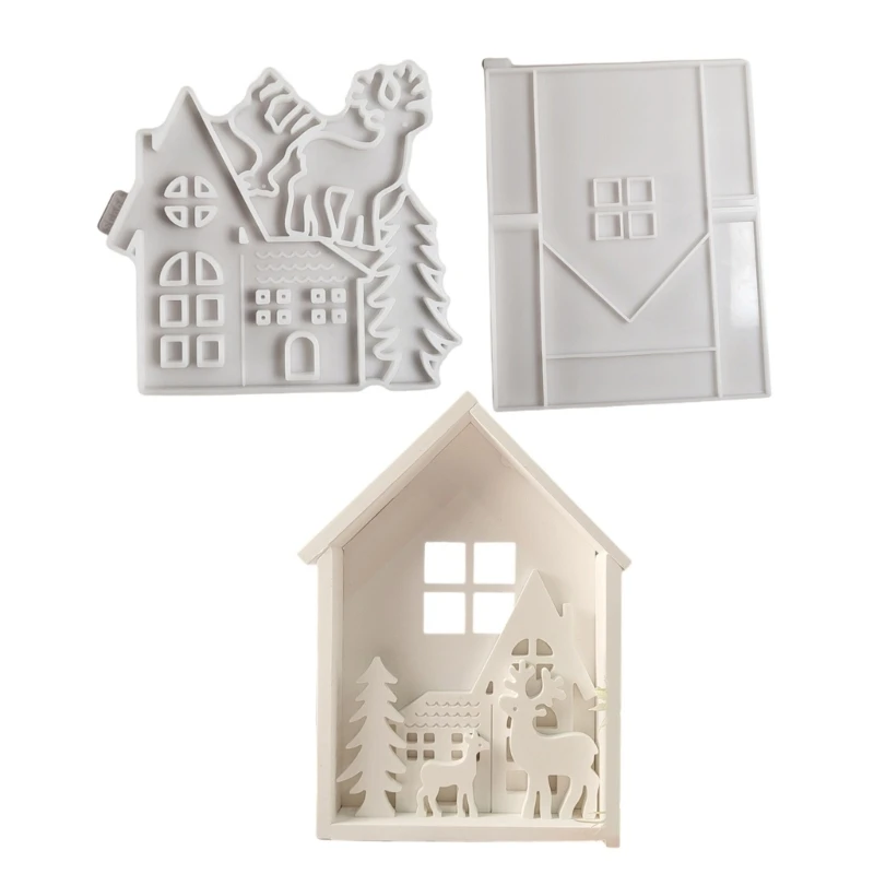 Reusable Flexible Silicone And Gypsum Reindeer House Molds Accessory Portable for Creative Christmas Decoration