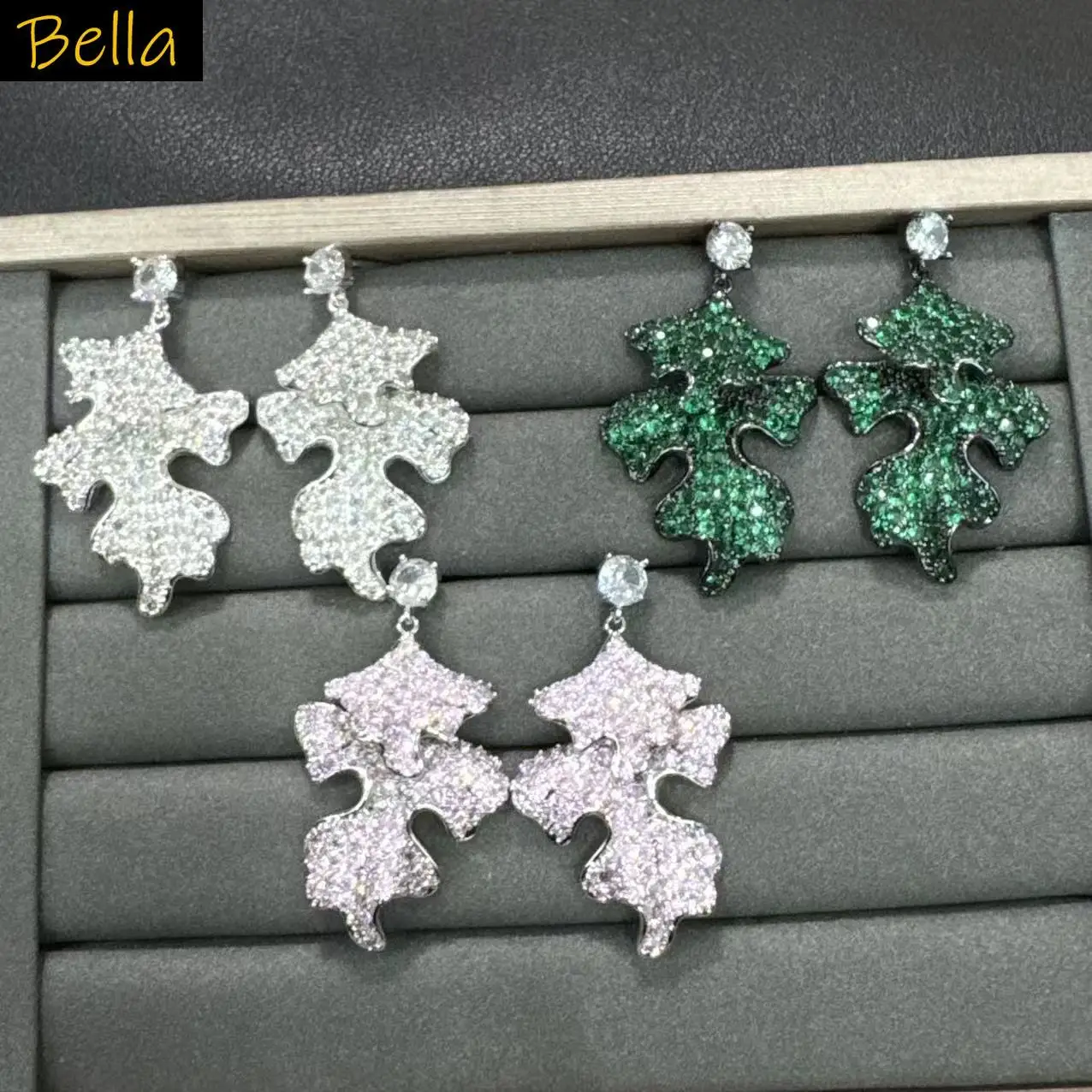 

unique cubic zirconia leaf earrings for women sparkly jewelry green pink white zircon plant earrings dinner party gala event