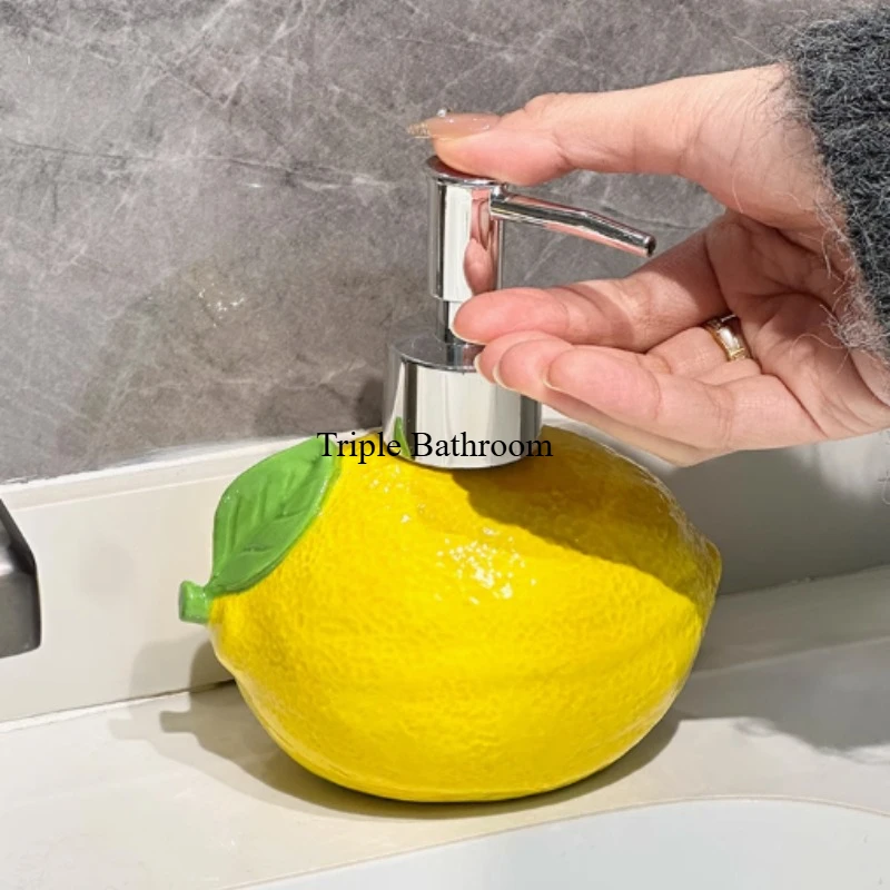 1pc Ceramic Lemon Liquid Soap Dispenser Shampoo Bottle Lotion Bottle Wrist Strap Soap Dispenser Bathroom Travel Supplies