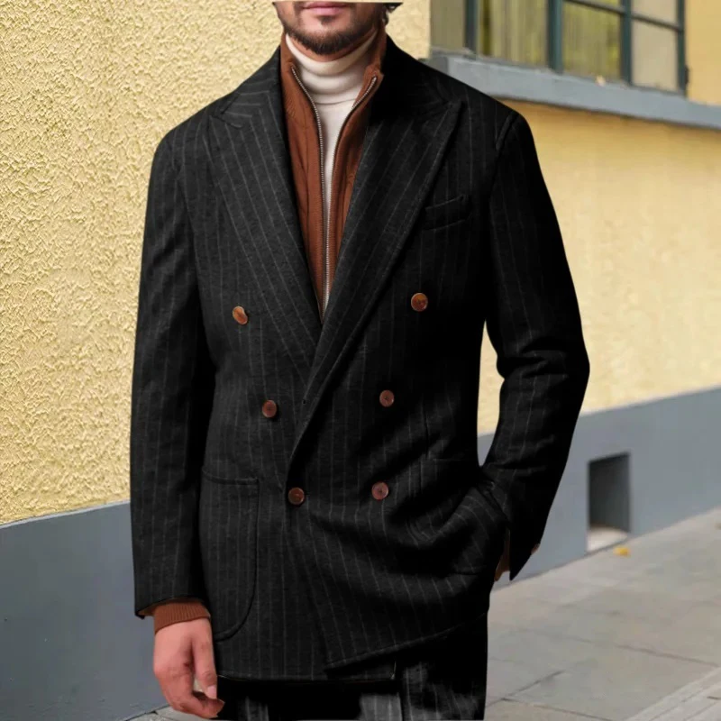 

Only Blazer 1 PCS Double-breasted Men's Coat Peak Lapels Tailored Suit Fall/Winter Business Wear Slim-fit British Style Casual