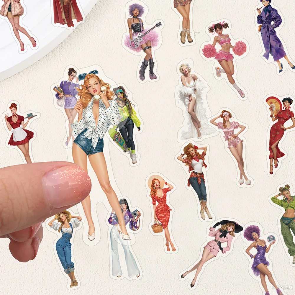 10/30/50pcs Vintage Sexy Pin up Pop Girls Stickers Cartoon Adult Decals Laptop Suitcase Phone Transparent PET Sticker Decoration