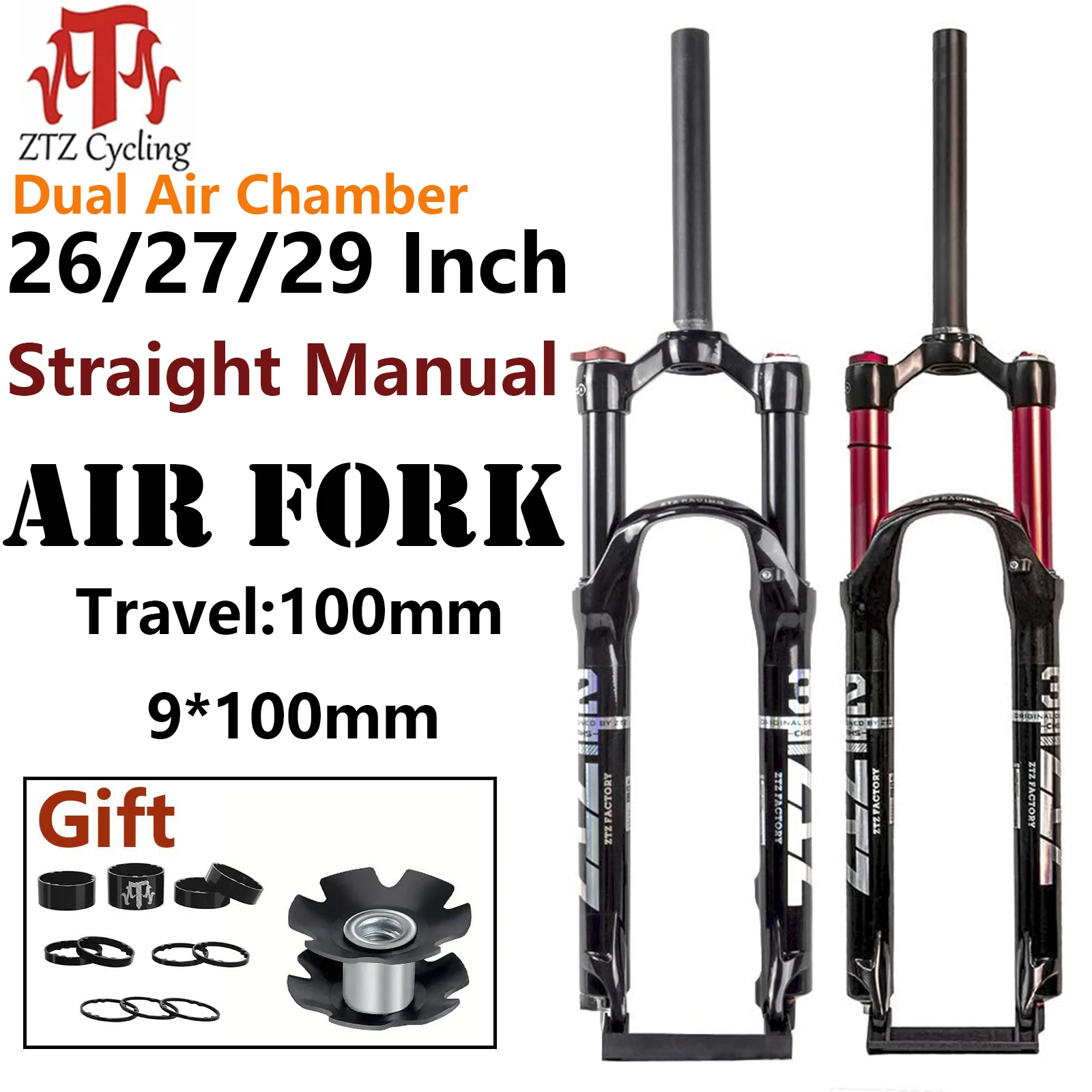 

ZTZ 26/27.5/29 Inch Mountain Bike Front Fork,Dual Air Chamber Bike Suspension Fork, MTB Shock Absorber Air Fork