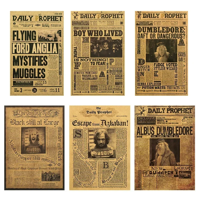 Harries Old Newspaper Anime Poster Vintage Kraft Paper Potters Wall Stickers Series Home Decor Painting Kids Toys Birthday Gifts