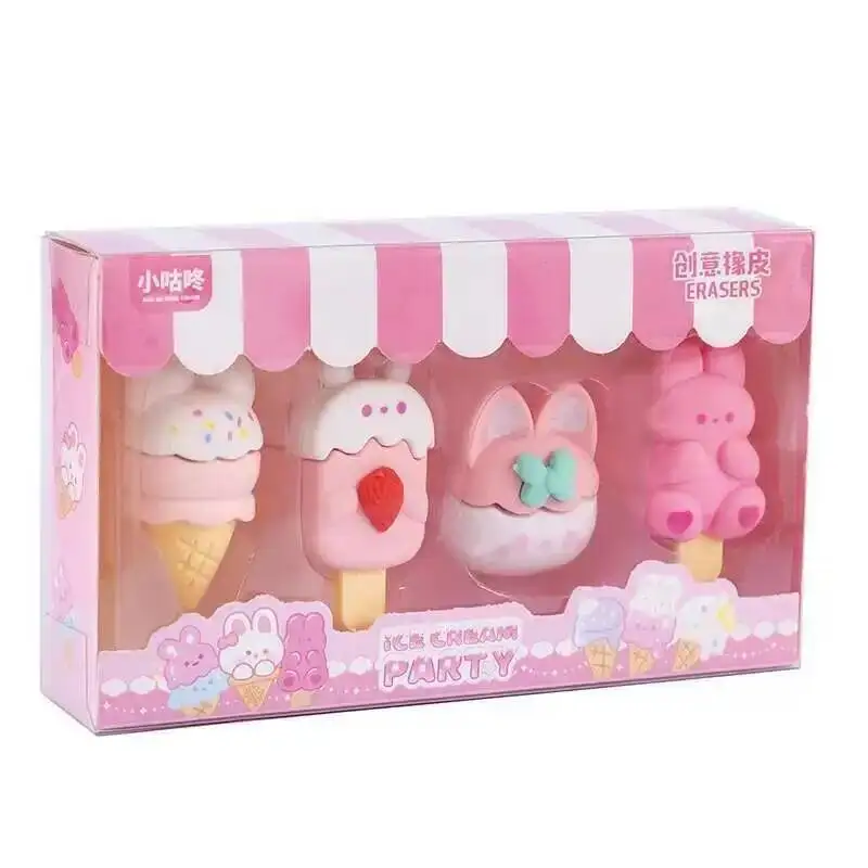 مجموعة واحدة من شخصيات Lytwtw الكرتونية على شكل قلب لطيف للحيوانات الأليفة والآيس كريم المطاطي مجموعة أدوات مكتبية ومستلزمات مدرسية #5