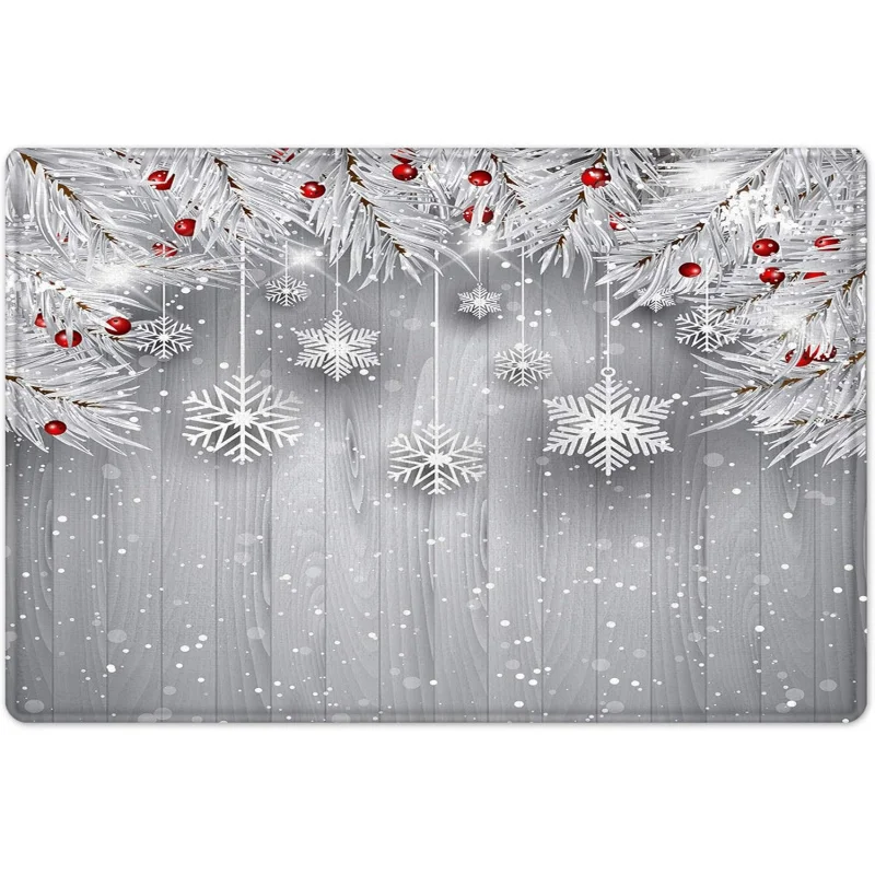 Christmas doormat winter decoration gray snowflakes and red floor mat 61X90cm