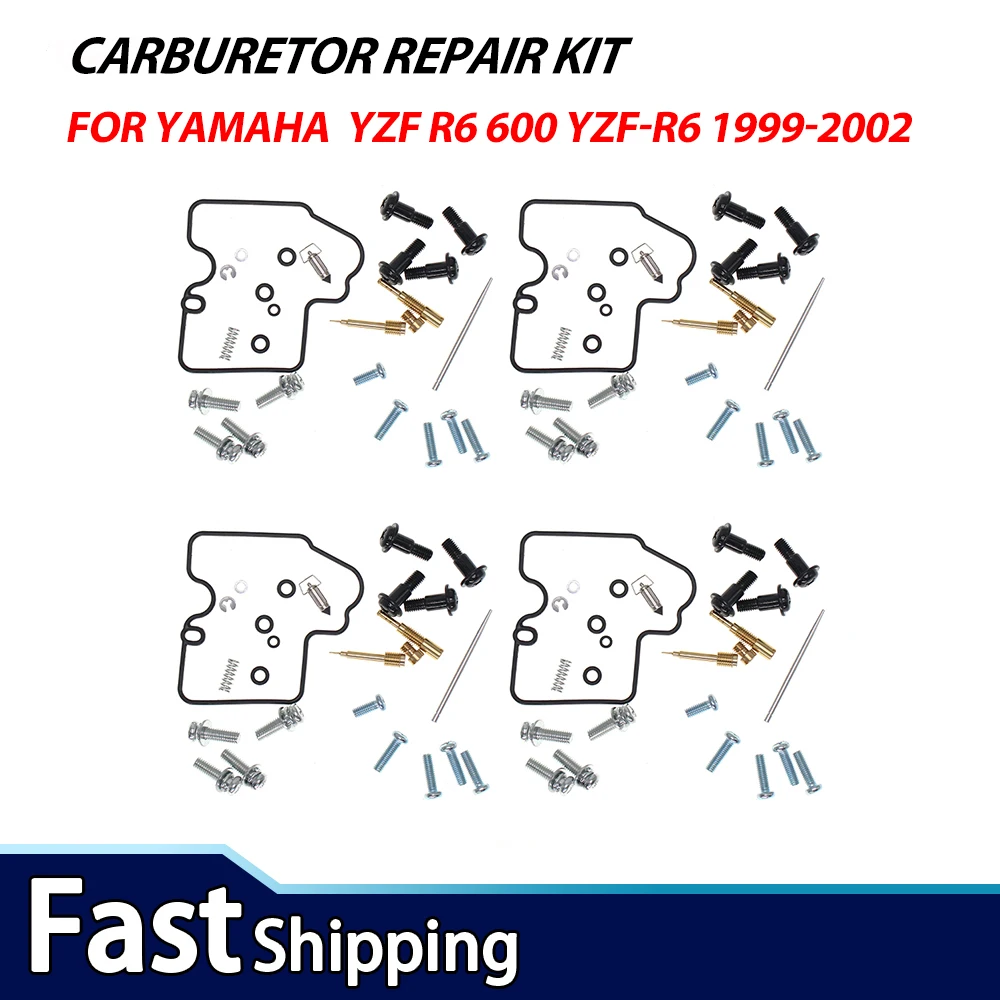 4 Sets For Yamaha YZF R6 600 YZF-R6 1999-2002 Carburetor Repair Kit Carb Rebuild Set Gasket Float Valve Needle