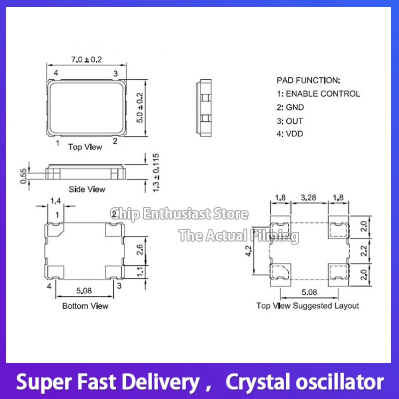 5070 7050  32.768KHZ 32.768K 3.3V SMD Active Crystal Oscillator OSC 4P 5.0X7.0MM