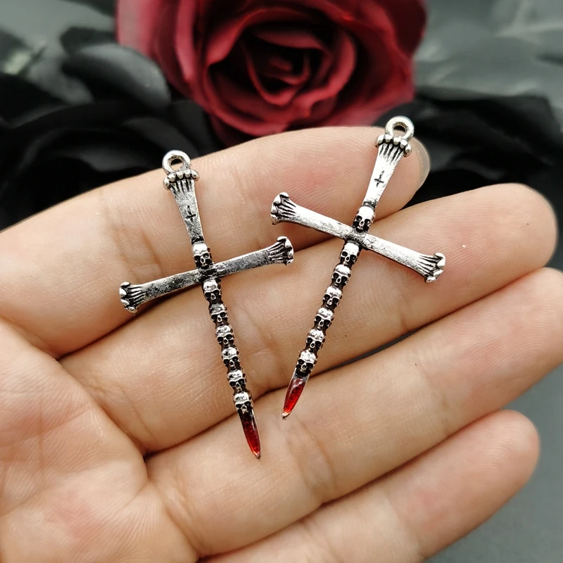 5pcs Goth Vintage Skull Cross Pendant Enamel Cross DIY Crafts Making Findings Handmade Jewelry