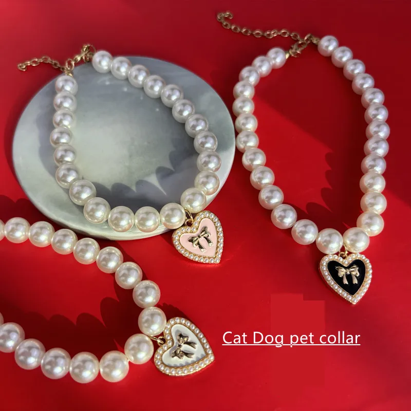 

Cat Collar Pearl Vintage Love Pearl Pendant Dog Necklace Ornament Cute Accessories Also Suitable for Dog Accessories