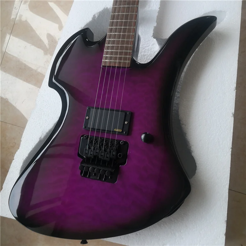 

Alien-shaped Dual-tremolo Electric Guitar, With Flame Maple Veneer On the body, and customizable colors available
