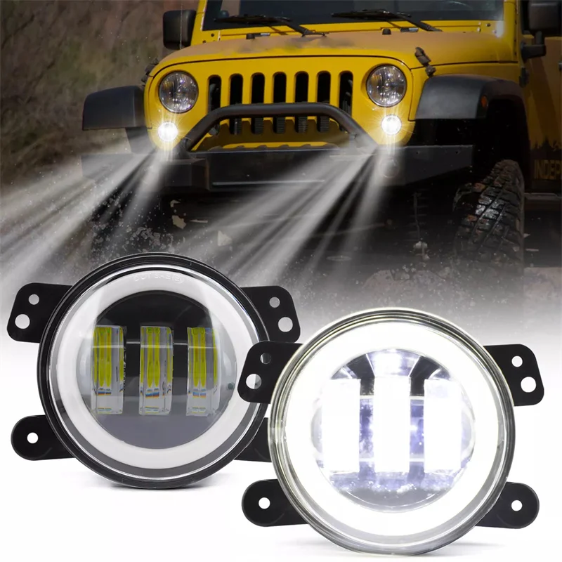 

4 Inch Round LED Fog Light With White Halo Ring DRL Amber Turn Signal Lamp For Jeep Wrangler JK Dodge Chrysler Off-Road Fog Lamp