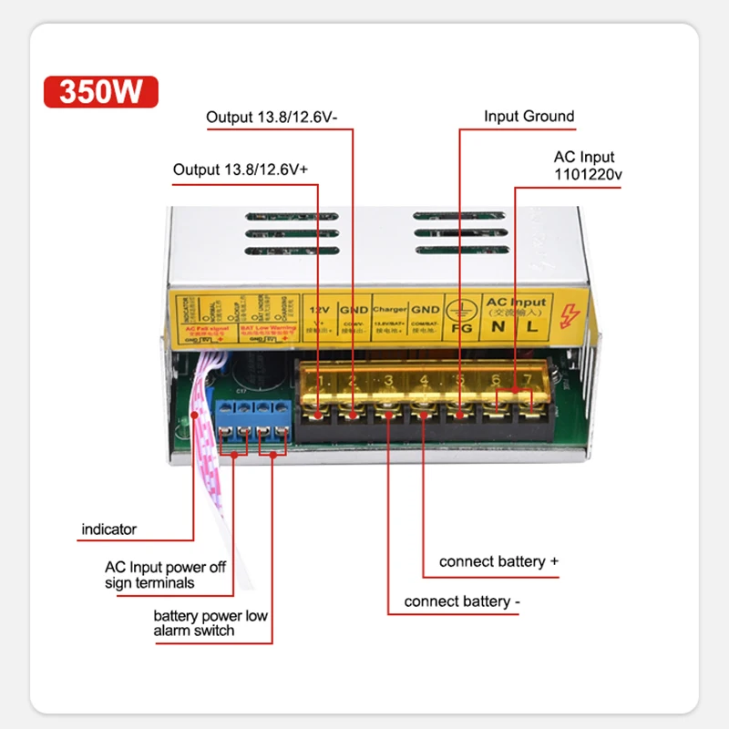 

350W UPS Charge Switching Power Supply AC 110V/220V to DC 12V 24V for Lead acid/Lithium Battery 12.6V 13.8V 25.2V 27.8V SC-350
