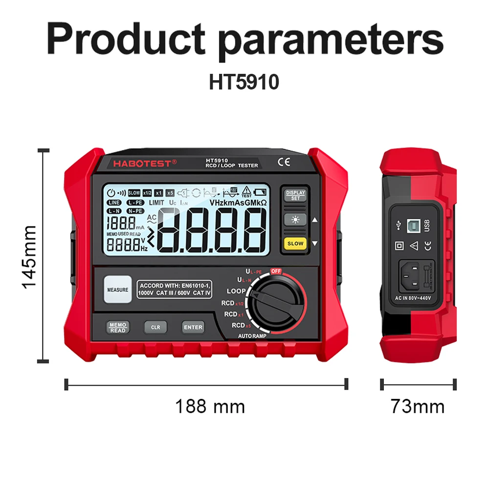 HABOTEST Resistance Meter Leakage Switch Digital Megohmmeter Meter 1000 Data Storage Voltmeter Electrician Tester