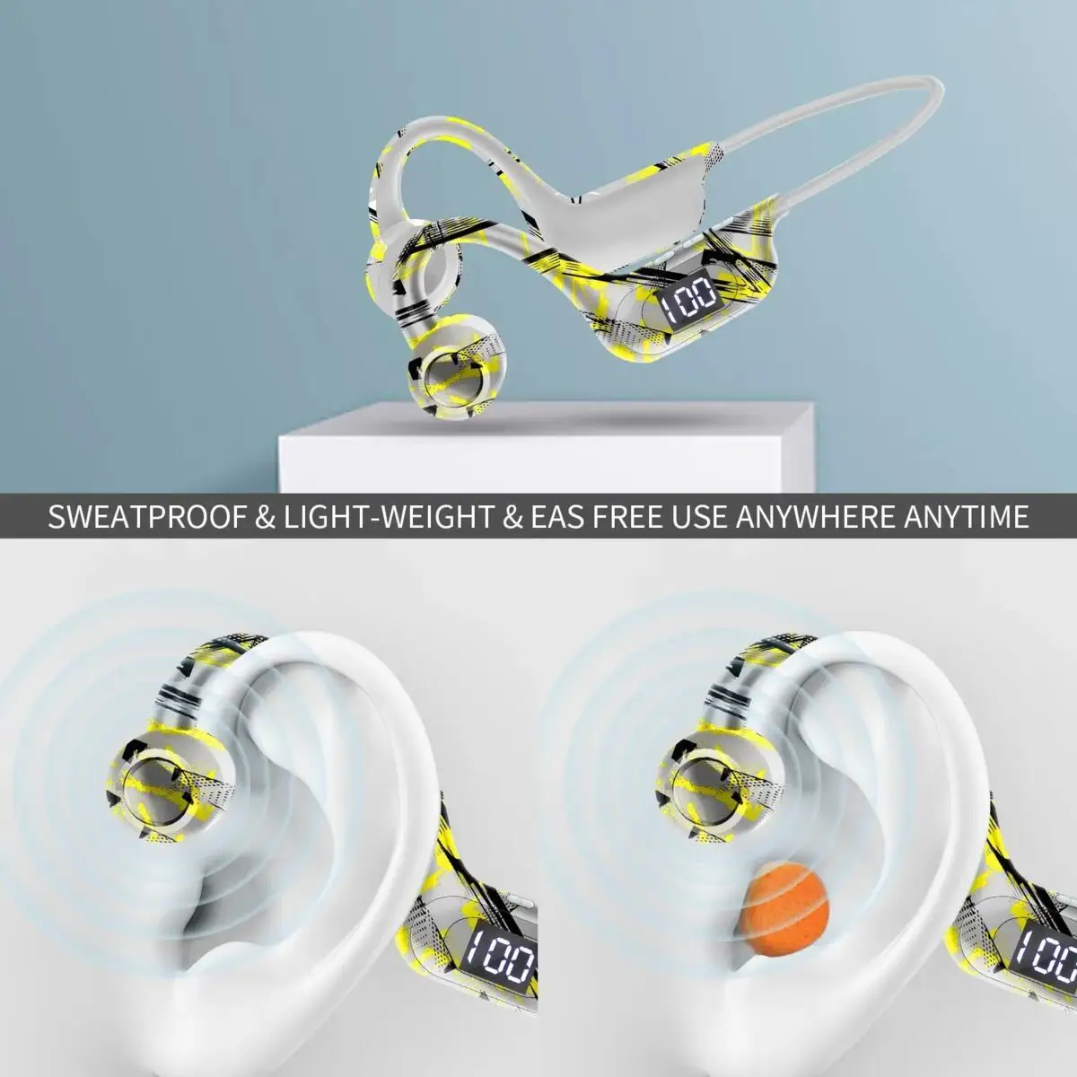 Criativo estilo graffiti condução óssea sem fio bluetooth pescoço banda fones de ouvido suporte estéreo cartão tf earphones para música esportiva