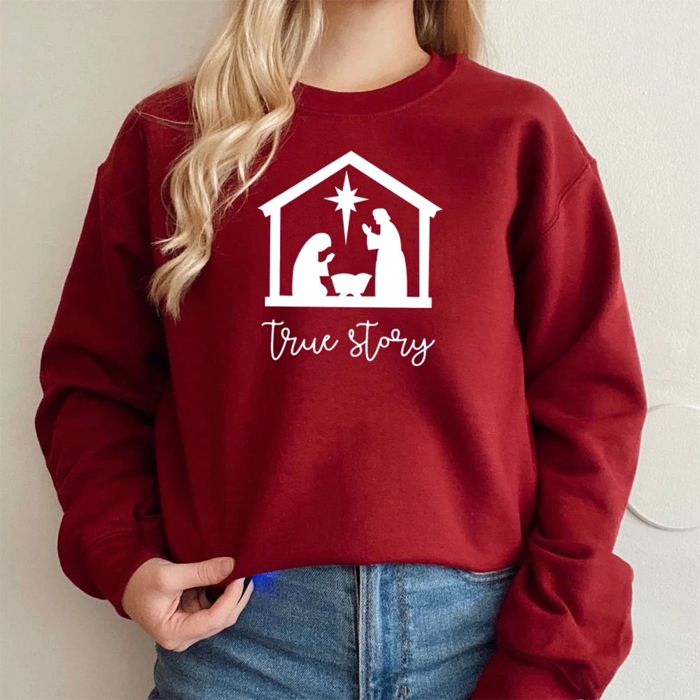 True Story Sweatshirt True Story Christmas Pullover Christmas Nativity Hoodie Jesus Christmas Crewneck Sweatshirts Xmas Tops