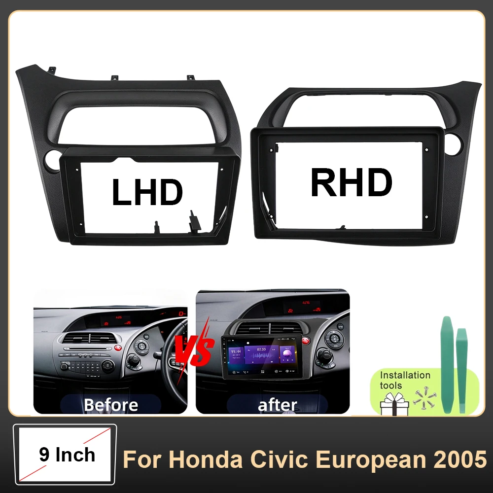9 Inch Android Car Radio Fascia Frame Adapter Canbus Box Decoder Dash Fitting Panel Kit Fit For Honda Civic European 2005