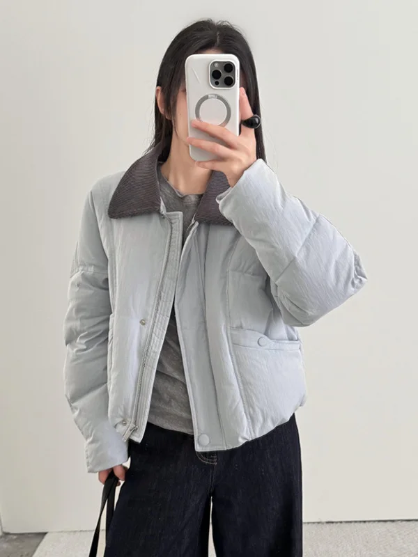 

High Quality Fashionable Blue Warm Cotton Jacket Women's Winter New Style Korean Casual Color Thick Outerwear