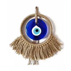 Handmade Turkish Blue Eye Hanging Decoration Woven Round Hoop Evil Eye Pendant European and American Style Blue Glass Ornament