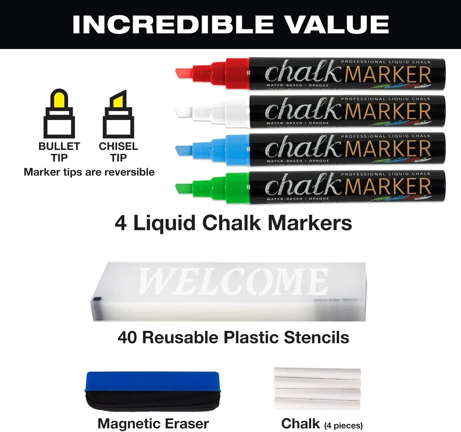 Quadro de Lousa de Madeira Grande 40x20 Polegadas com 4 Marcadores e Conjunto de Estêncil para Restaurantes