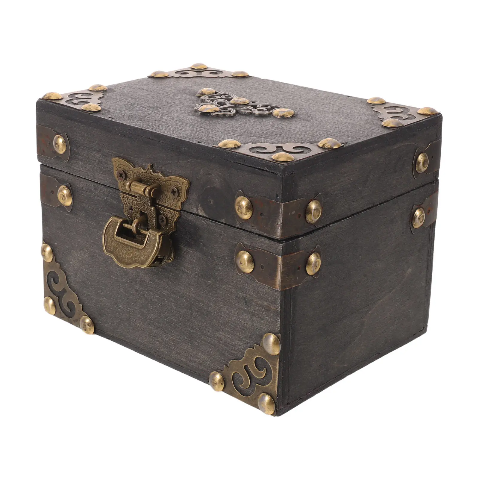 Cofre de Madera con Cerradura, Estilo Vintage, con Mariposas, Organizador de Joyas, Caja Decorativa para Guardar Recuerdos, Baúl Rústico para Anillos