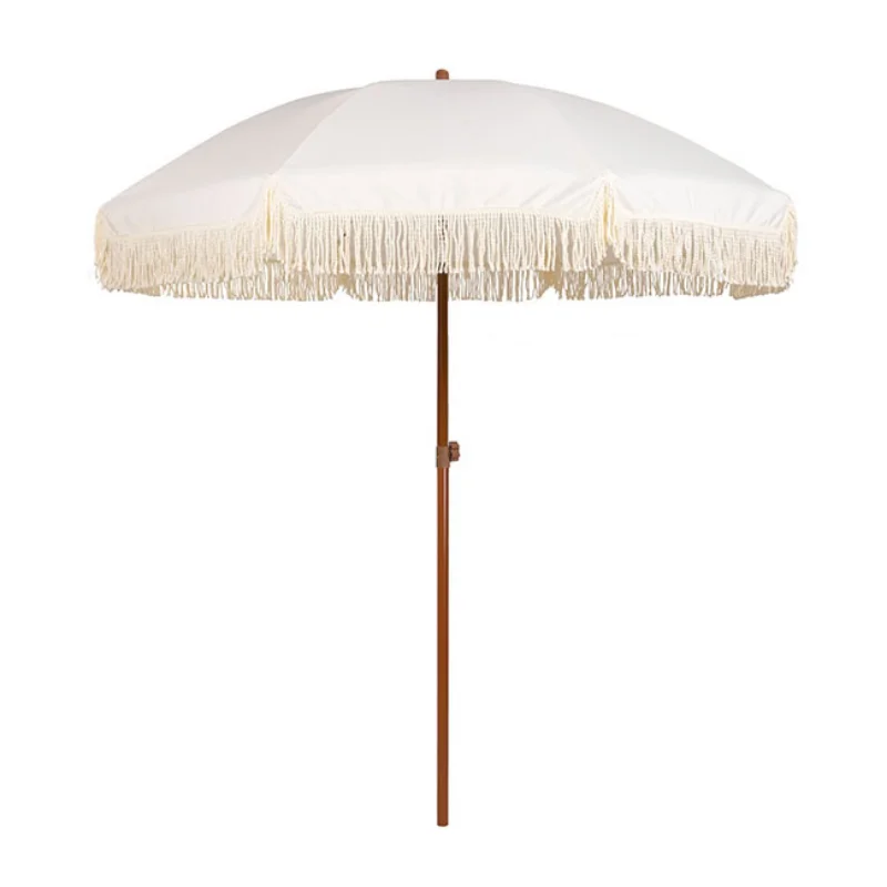 High Quality White Outdoor Beach Umbrellas Wholesale Beach Umbrella With Tassels Fringe aluminum garden umbrella