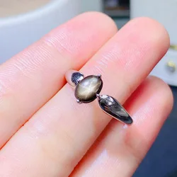 Classic 925 Silver Black Sapphire Star Ring for Engagement 5mmx7mm Natural Sapphire Silver Ring Fashion Silver Jewelry Jewelry