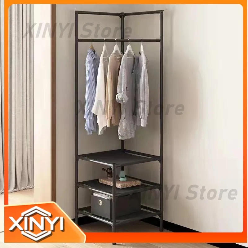 Bedroom Corner Coat Rack Cabinet for Hanging Clothes Storage Shelf Floor Standing Metal Clothing Hanger Multi Function Racks