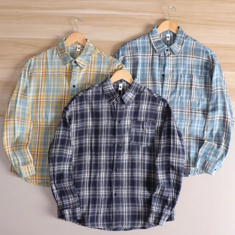 

Waed Brued Хлопковая клетка Long Sve Мужская повседневная дышащая эластичная американская одежда осень-зима винтажная одежда irt