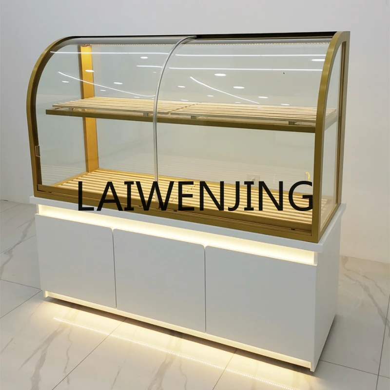 

RWJ High-End Titanium-Plated Stainless Steel Arc-Shaped Middle Island Cake Model Cabinet Glass Display